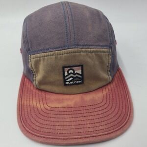 Burton Hat 5 Panel Strapback Blue Red Distressed Tough As Nature Camper Hike Men